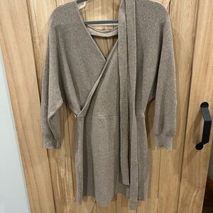 Tate Cozy Taupe Wrap Sweater Dress